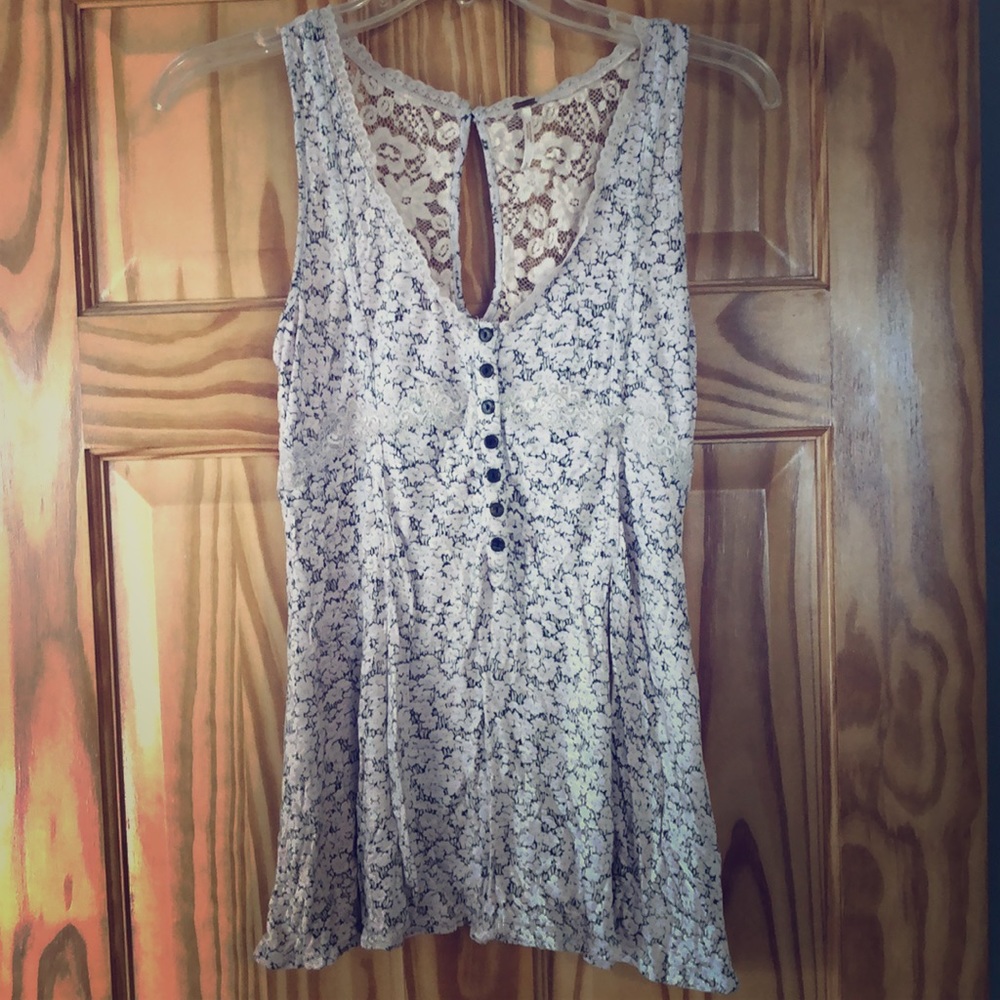 Free People floral and lace scoop neck top